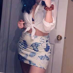 BDG Offwhite Printed Denim Skirt